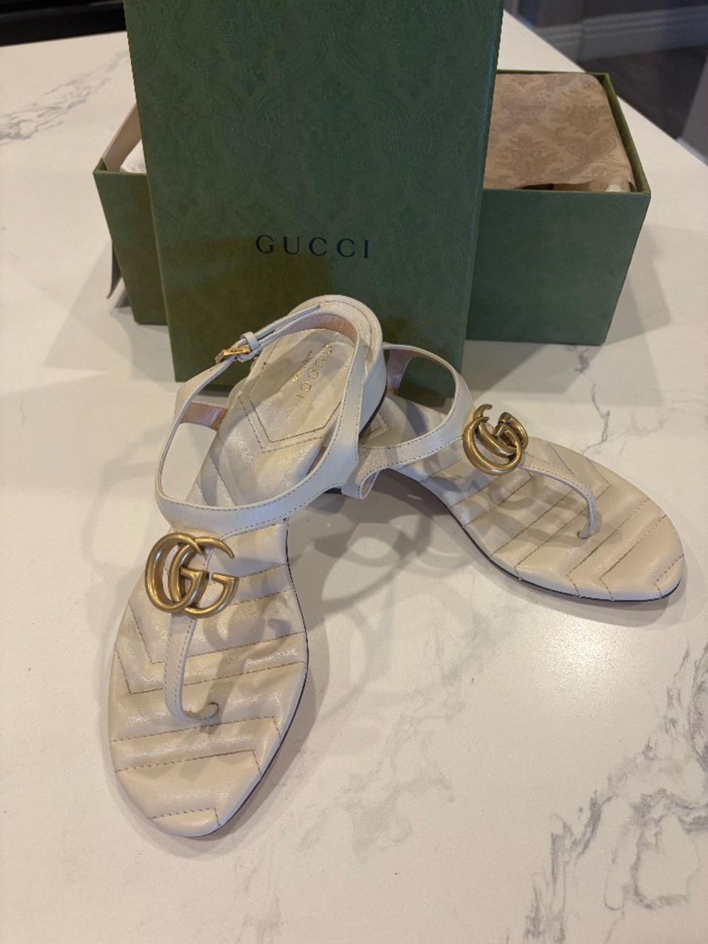 Gucci GG Logo Sandals (women) size 7.5 with box, dust bags, authenticity card - Picture 2 of 12